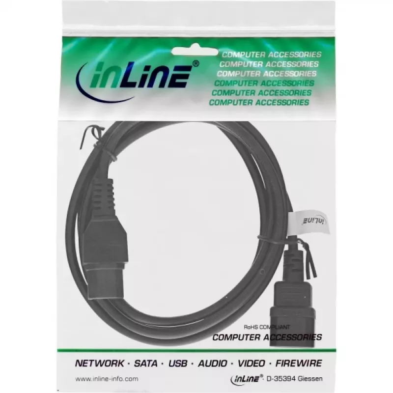 Prolunga cavo di alimentazione InLine, connettore per apparecchi caldi IEC-C15/IEC-C14 dritto, 2 m
