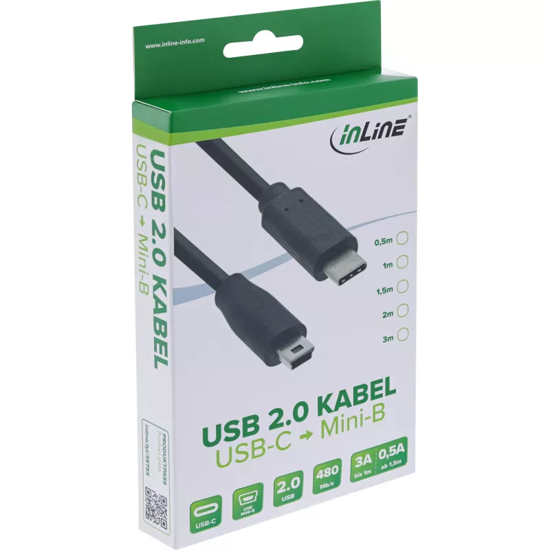 Cavo USB 2.0 InLine, connettore maschio USB-C / connettore maschio Mini-B (5 poli), nero, 2 m