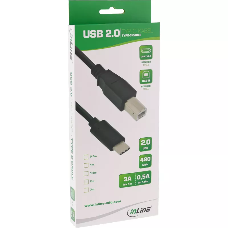 Cavo USB 2.0 InLine 35762 connettore maschio USB-C connettore maschio USB-B nero 2 m