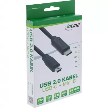 Cavo USB 2.0 InLine, connettore maschio USB-C / connettore maschio Mini-B (5 poli), nero, 3 m