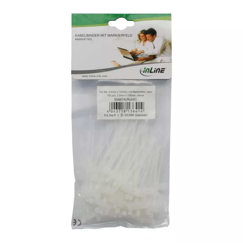 Fascette fermacavi InLine 100x2,5 mm con campo per etichetta 8x24 mm 100 pz.
