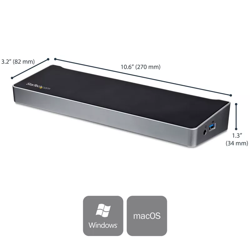 StarTech.com dock USB-C 4K, docking station per monitor triple UHD 4K, Mac e Windows, USB-C a HDMI e DisplayPort, Power Delivery 60W, hub 5x USB 5Gbit/s – TAA