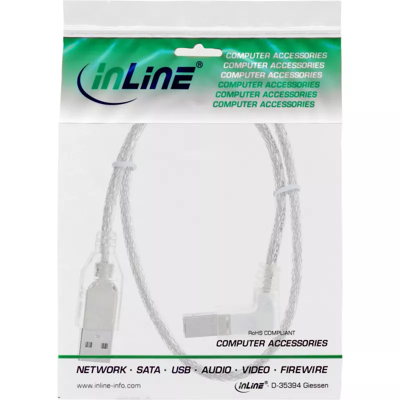 Cavo USB 2.0 InLine angolato Type-A maschio / Type-B maschio trasparente 2 m