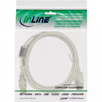Prolunga USB 2.0 InLine Type-A maschio/femmina, trasparente, con ferrite, 1 m