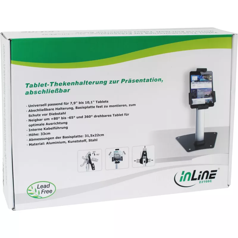 Supporto da tavolo per tablet InLine in alluminio con chiusura universale per 7,9