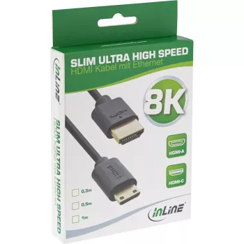 Cavo HDMI InLine Slim Ultra High Speed AM/CM 8K4K placcato oro nero 1 m