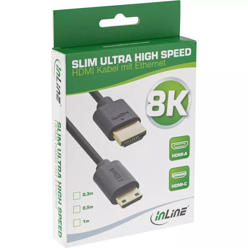 Cavo HDMI InLine Slim Ultra High Speed AM/CM 8K4K placcato oro nero 1 m