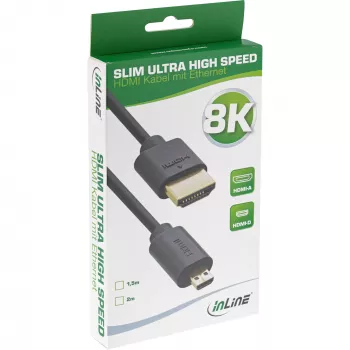 Cavo HDMI InLine slim Ultra High Speed AM/DM 8K4K placcato oro nero 1,5 m
