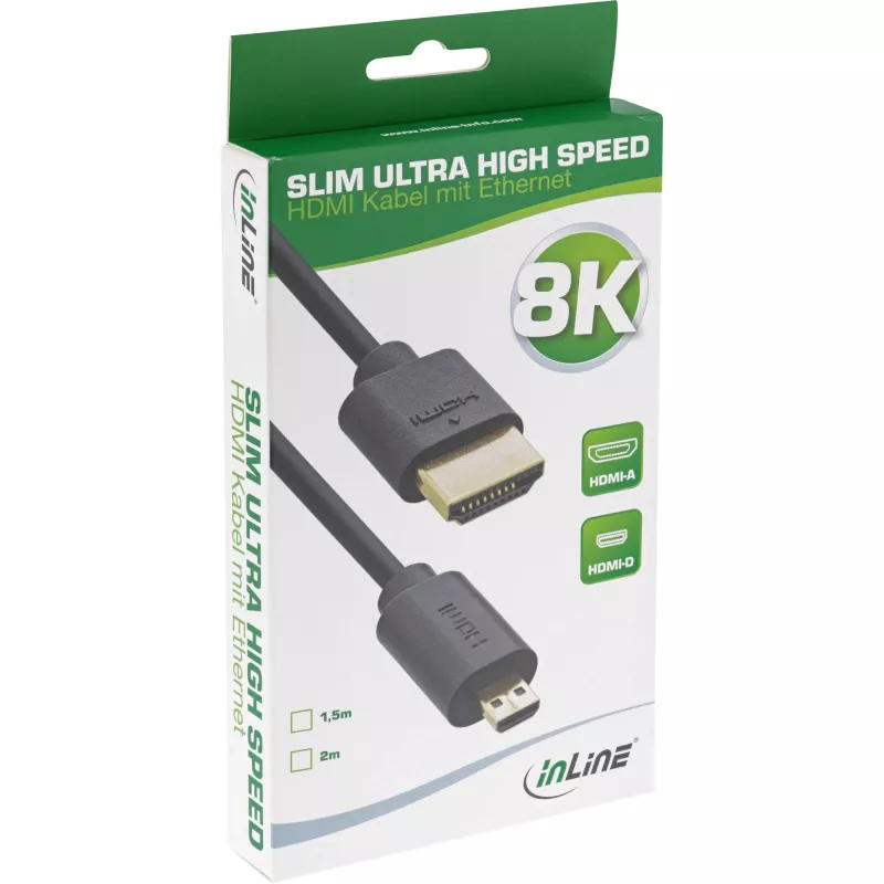 Cavo HDMI InLine slim Ultra High Speed AM/DM 8K4K placcato oro nero 1,5 m