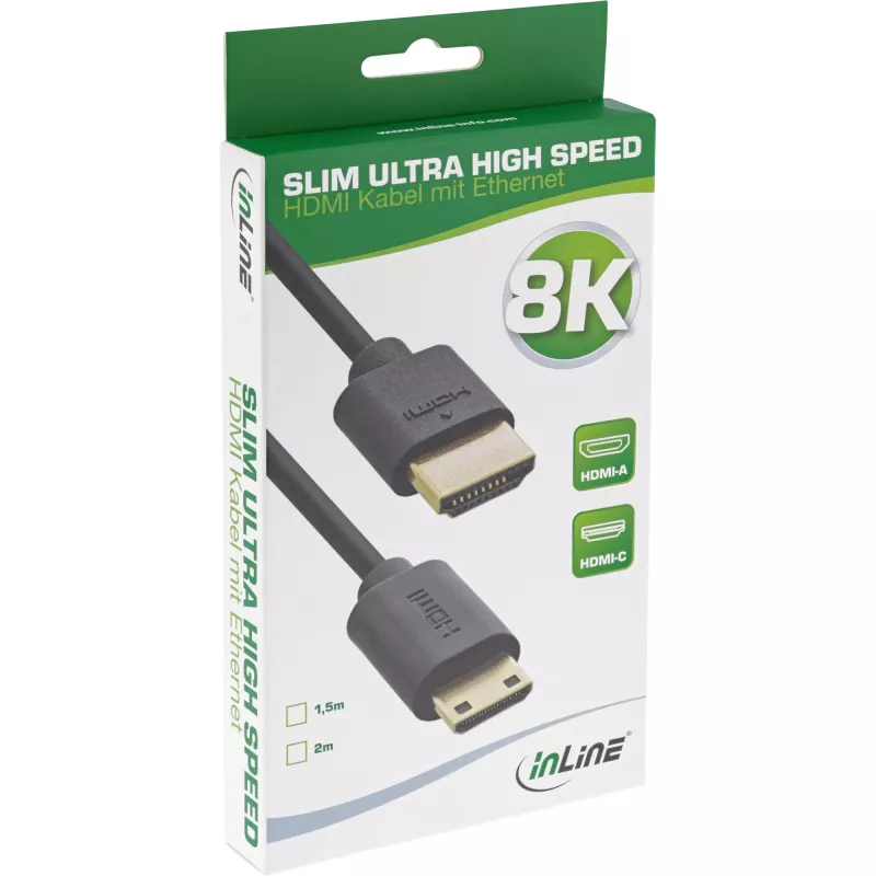 Cavo HDMI InLine slim Ultra High Speed AM/CM 8K4K placcato oro nero 1,5 m