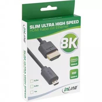 Cavo HDMI InLine Slim Ultra High Speed AM/DM 8K4K placcato oro nero 0,5 m