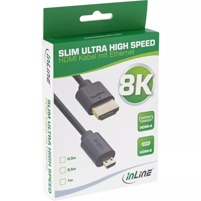 Cavo HDMI InLine slim Ultra High Speed AM/DM 8K4K placcato oro nero 0,3 m