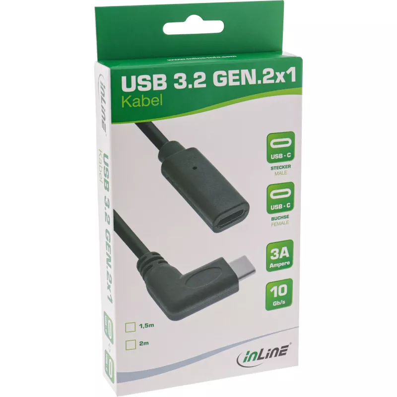 Cavo USB 3.2 Gen.1x2 InLine 35784 connettore maschio USB-C angolare / connettore femmina nero 1,5 m