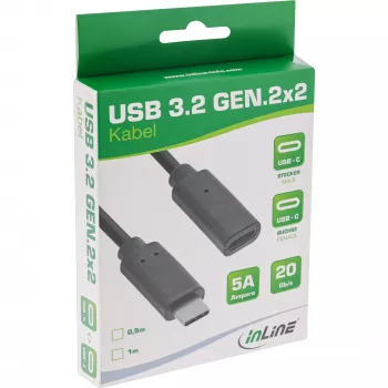 Cavo prolunga InLine USB 3.2 Gen.2x2, connettore maschio/femmina USB-C, nero, 0,5 m