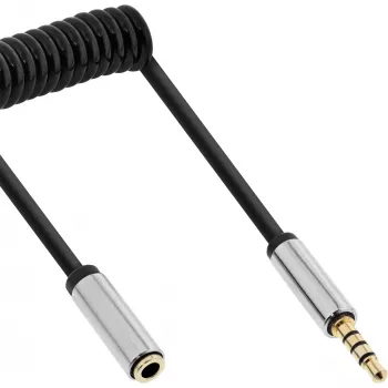 Cavo audio a spirale InLine slim 3,5 mm connettore maschio / connettore femmina, 4 poli, stereo, 1 m