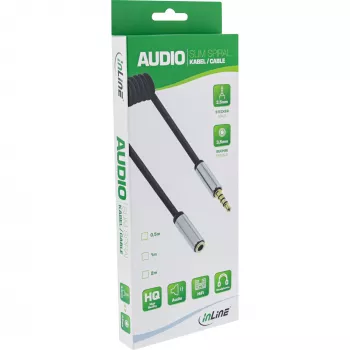 Cavo audio a spirale InLine slim 3,5 mm connettore maschio / connettore femmina, 4 poli, stereo, 1 m
