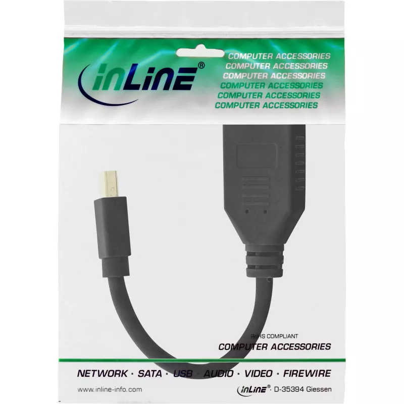 Cavo adattatore InLine Mini DP maschio su DisplayPort femmina, 4K2K, nero, 0,15 m