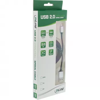 Cavo a spirale InLine Micro-USB 2.0, Type-A/Micro-B M/M, nero/alluminio, flessibile 3 m