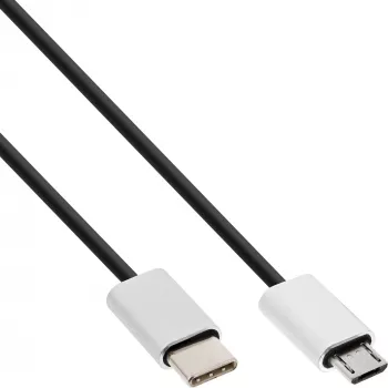 Cavo InLine USB 2.0, connettore maschio USB-C / connettore maschio Micro-B, nero/alluminio, flessibile, 1,5 m