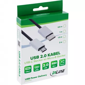 Cavo InLine USB 2.0, connettore maschio USB-C / connettore maschio Micro-B, nero/alluminio, flessibile, 0,5 m