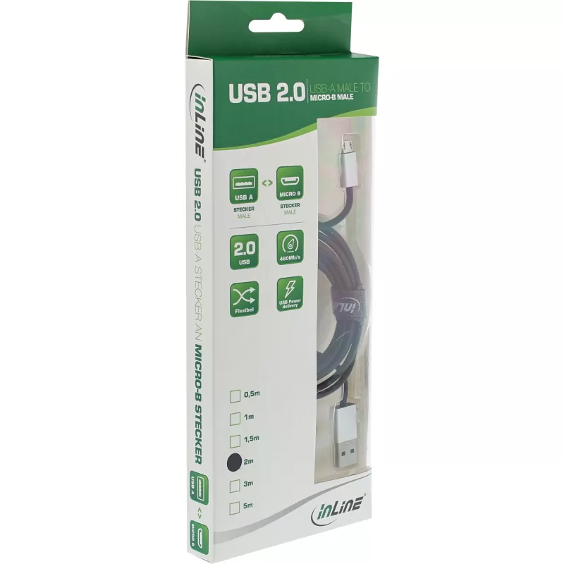 Cavo InLine Micro-USB 2.0, USB Type-A / Micro-B M/M, nero/alluminio, flessibile, 3 m