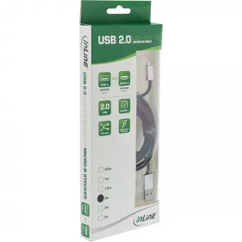 Cavo InLine Micro-USB 2.0, USB Type-A / Micro-B M/M, nero/alluminio, flessibile, 2 m