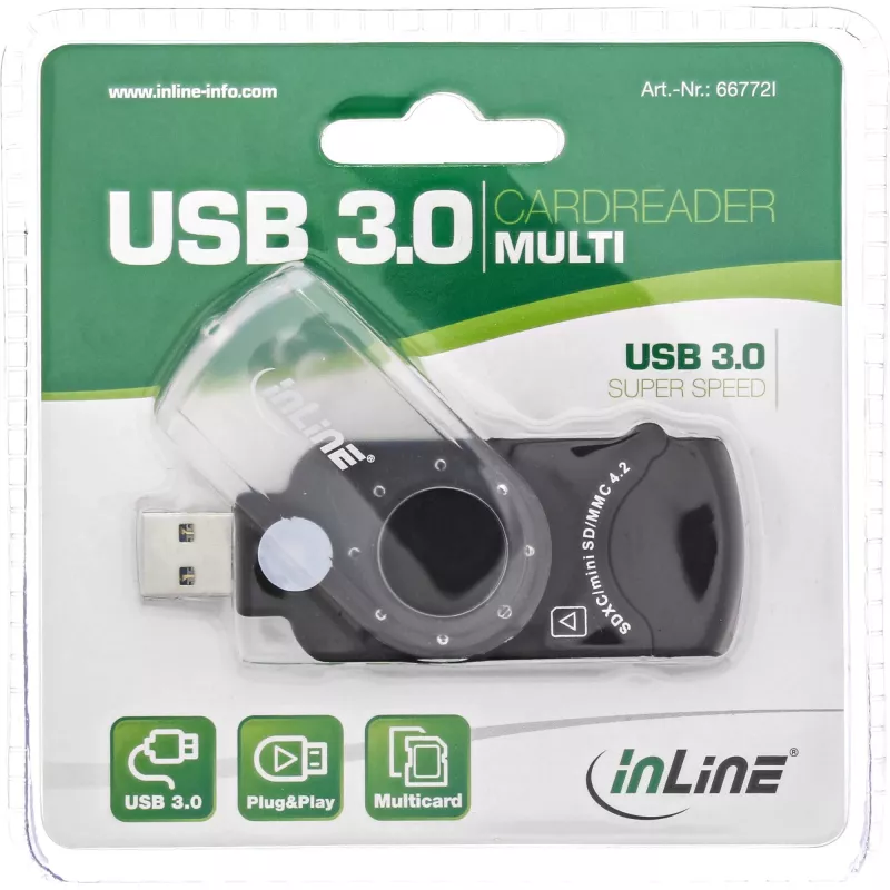 InLine lettore di schede mobile USB 3.0, per SD/SDHC/SDXC, microSD