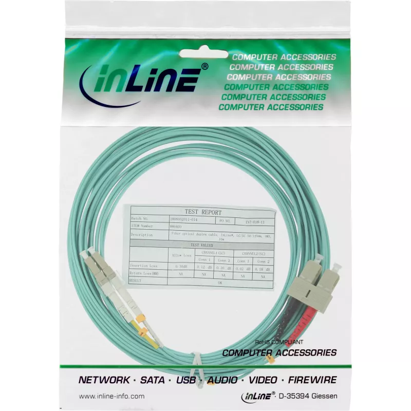 InLine cavo duplex in fibra ottica LC/SC 50/125µm OM3 15m