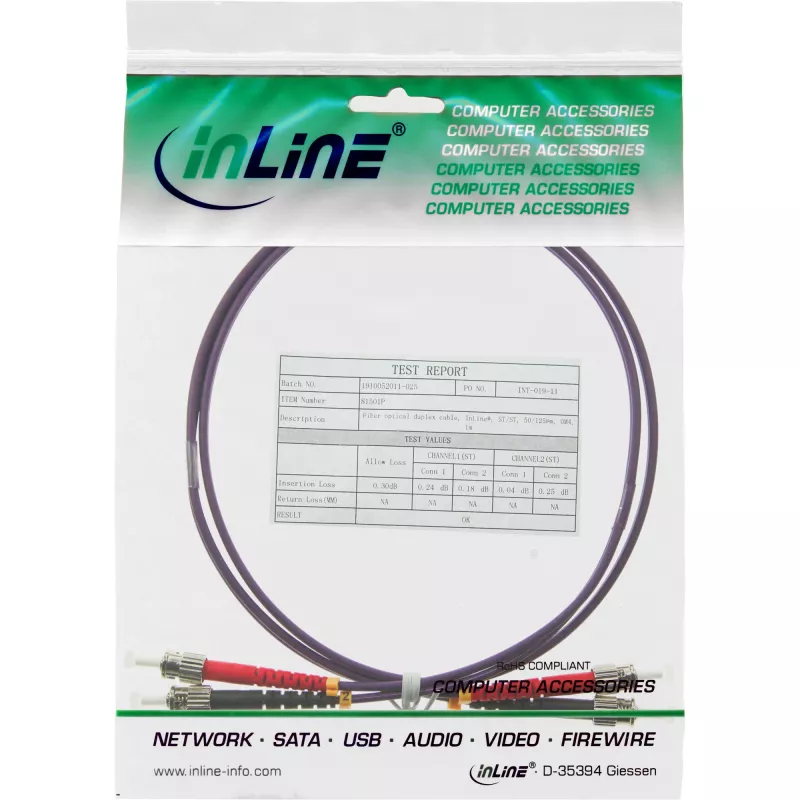 Cavo in fibra ottica duplex ST/ST InLine 50/125µm OM4 15m