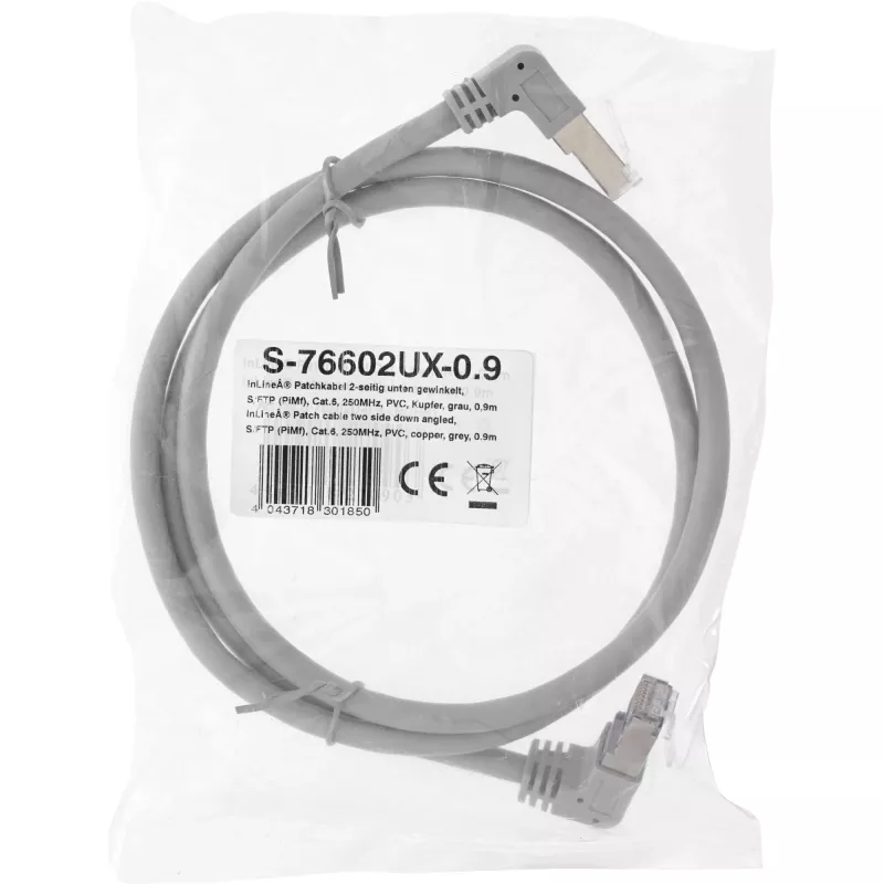 Cavo di rete InLine® S-76602U-0.9 connettore angolare Cat.6 0,9m grigio