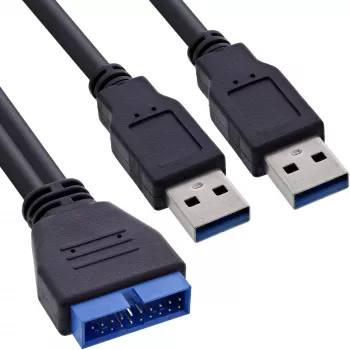 Cavo adattatore USB 3.0 Premium InLine 2x connettore maschio USB-A / header scheda madre, 0,40 m