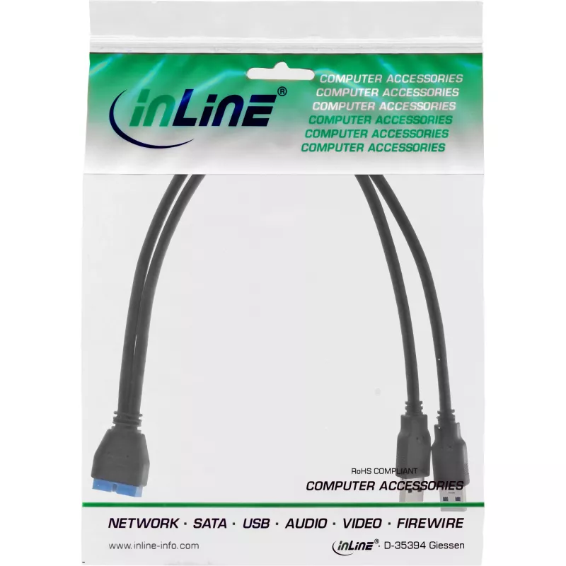 Cavo adattatore USB 3.0 Premium InLine 2x connettore maschio USB-A / header scheda madre, 0,40 m