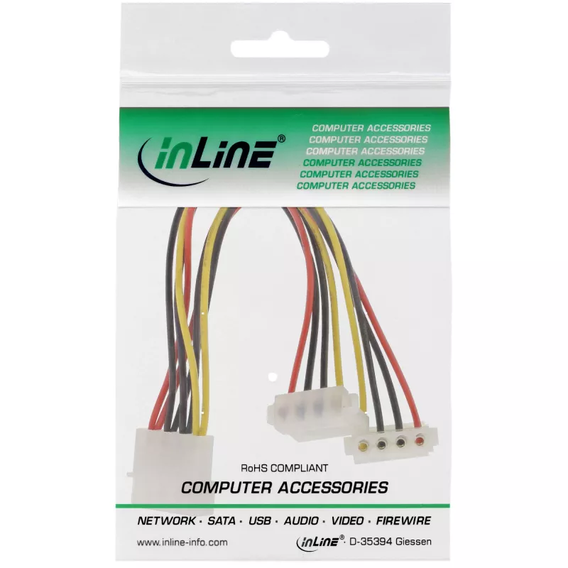 Cavo di alimentazione Y interno InLine 1x Molex 4 poli / 2x Molex 4 poli angolare 0,15 m