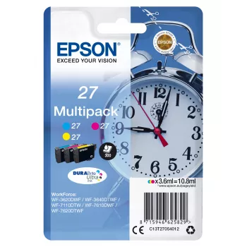 Epson Alarm clock Multipack 3 colori 27 DURABrite Ultra inchiostro, ciano, magenta, giallo, inchiostro pigmentato, 3,6 ml, 1 pz., 300 pagine, multipack
