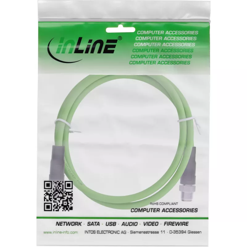 InLine Cavo di rete industriale, M12 8 pin codifica X maschio/maschio, Cat.6A PUR, 7,5 m