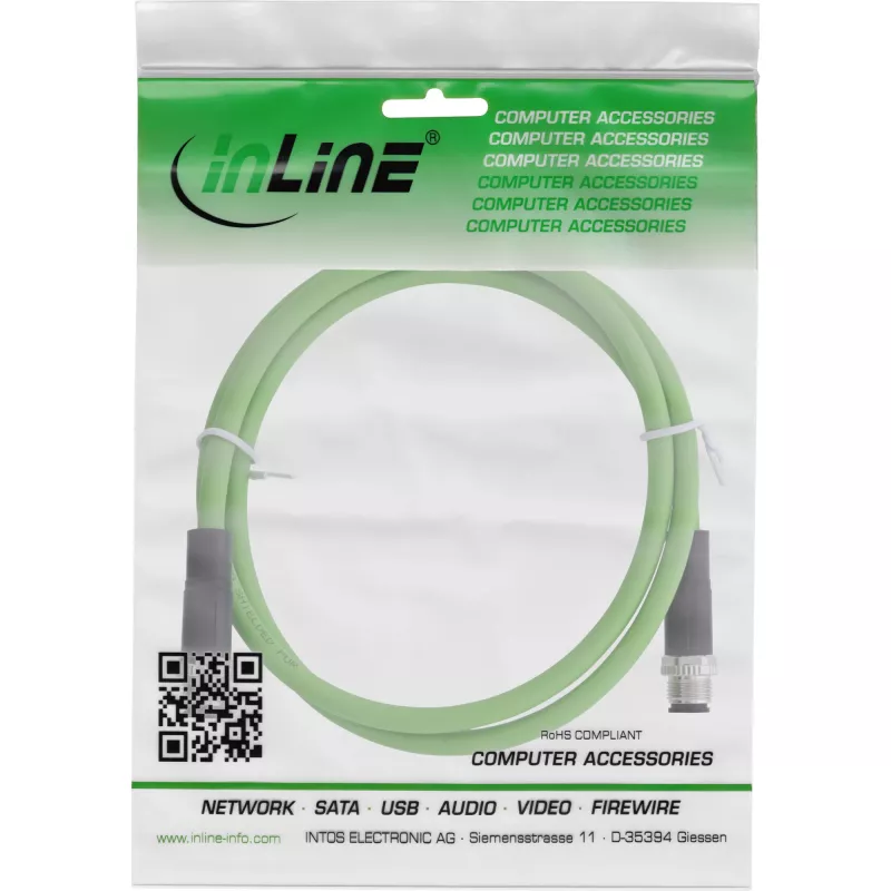Cavo di rete industriale InLine, M12 4 pin codifica D maschio/maschio, PUR 20m