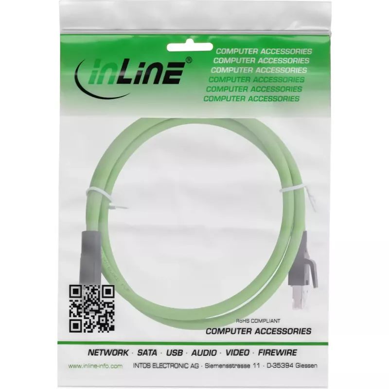 Cavo di rete industriale InLine, connettore maschio M12 4 pin D-coded a RJ45, PUR 3m