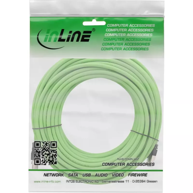 Cavo di rete industriale InLine, M12 8 poli X-coded a connettore RJ45, Cat.6A PUR 20m