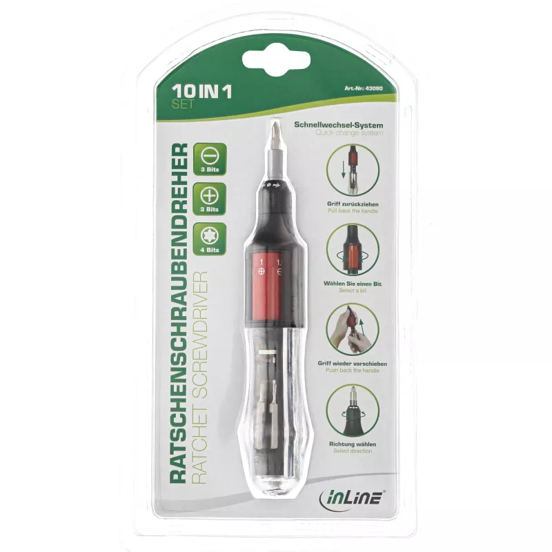 Cacciavite a cricchetto InLine 10in1 mini InLine 43090