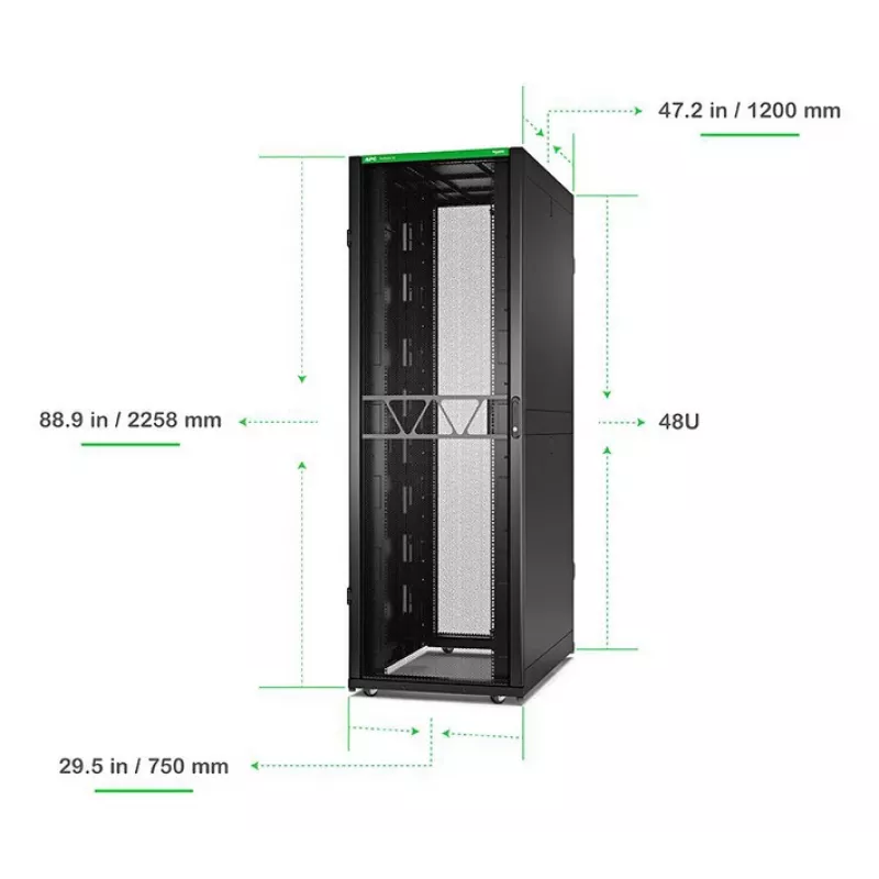 APC NetShelter SX Server Rack Gen 2, 48U, 2258H x 750B x 1200T mm, con pareti laterali, nero