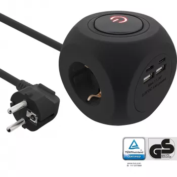 InLine Charging Cube InLine 16499B 3x presa Schuko 2x USB-C 2x USB-A nero 2 m