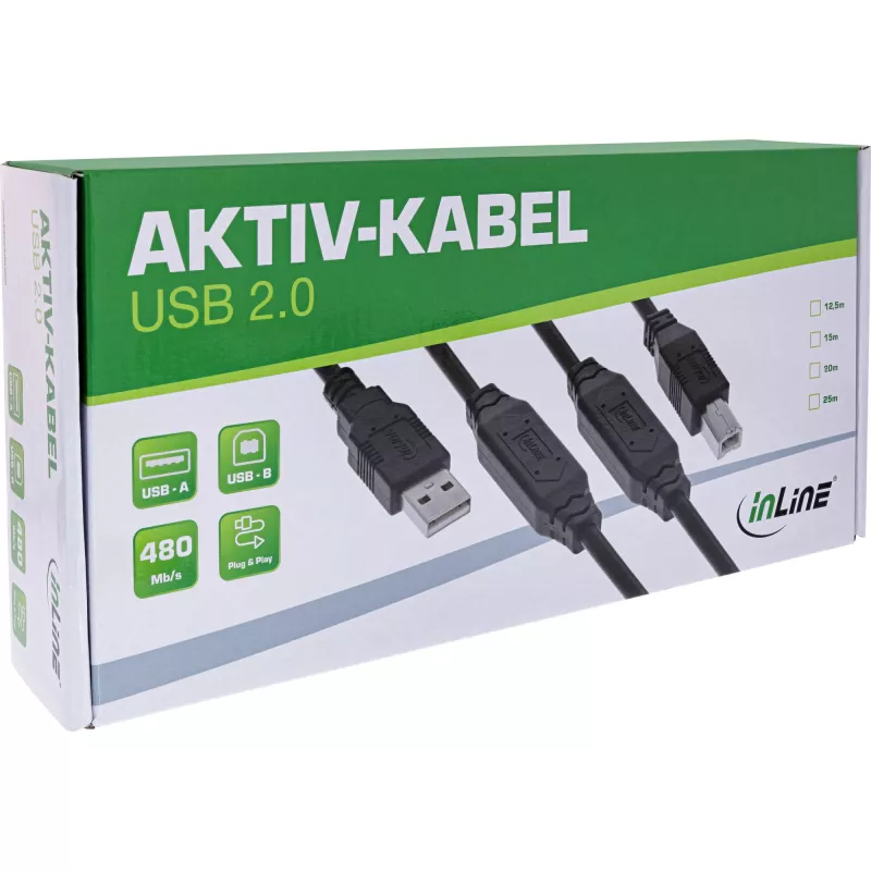 InLine 34513A cavo USB 2.0 attivo, spina USB-A su spina USB-B, 20 m, 480 Mbit/s
