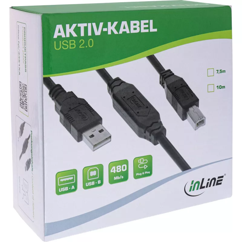 InLine cavo attivo USB 2.0, USB-A maschio su USB-B maschio, 10m