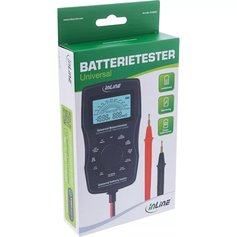 InLine tester batterie multifunzione, strumento di misura con display LCD