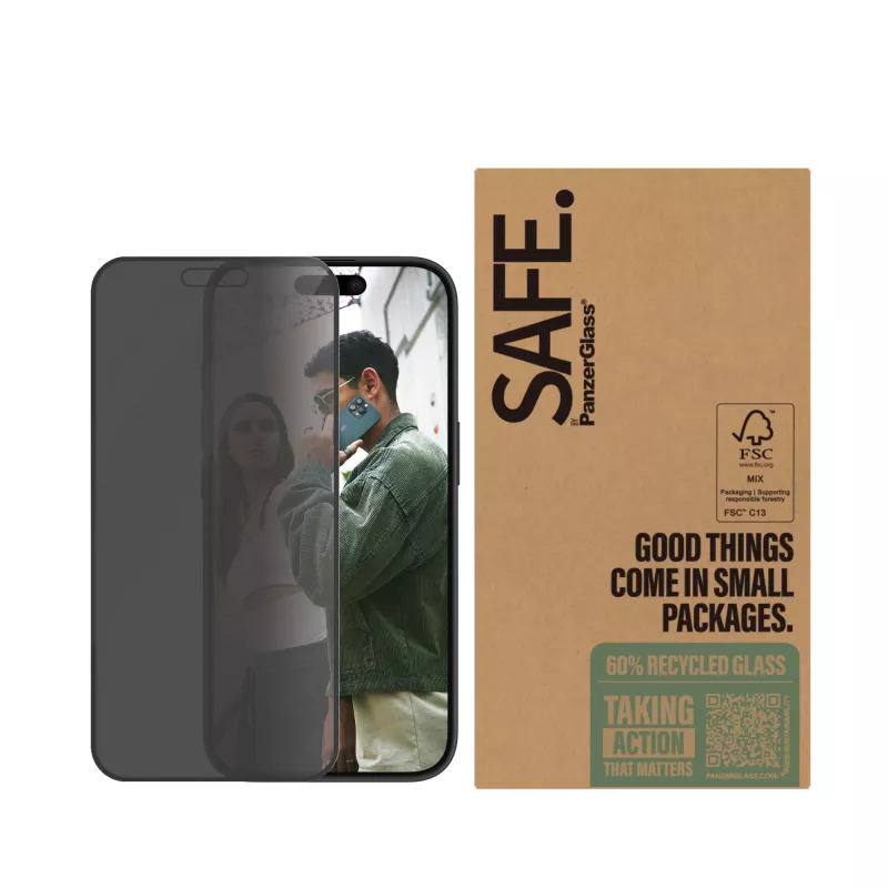 PanzerGlass SAFE. by ® protezione display privacy iPhone 16 | 15 | Ultra-Wide Fit | BULK