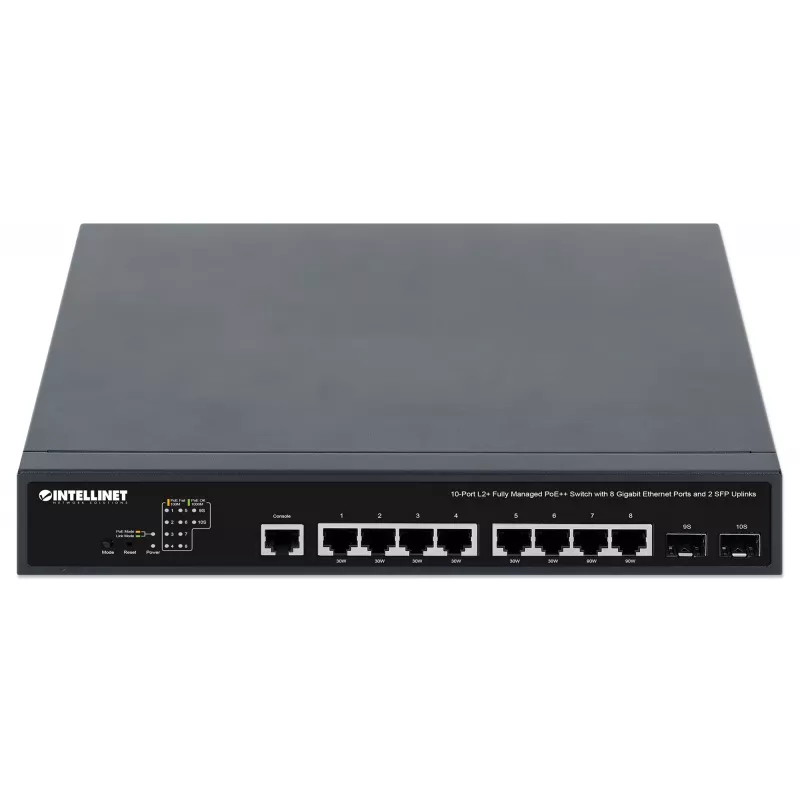 Switch Intellinet 10 porte L2+ Fully Managed PoE++ con 8 porte Gigabit Ethernet e 2 uplink SFP