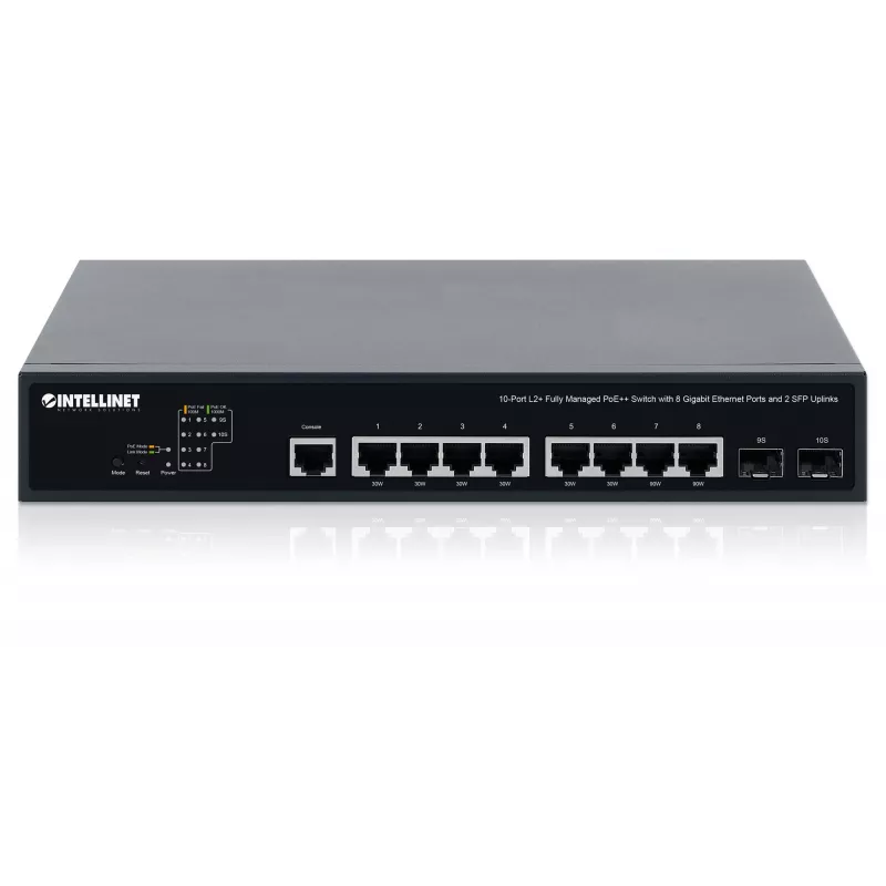 Switch Intellinet 10 porte L2+ Fully Managed PoE++ con 8 porte Gigabit Ethernet e 2 uplink SFP