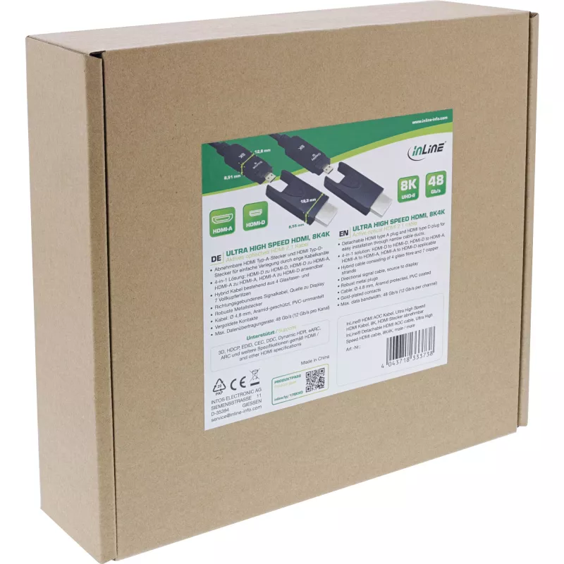 Cavo HDMI AOC InLine, Ultra High Speed HDMI, 8K4K, connettore rimovibile, 50 m