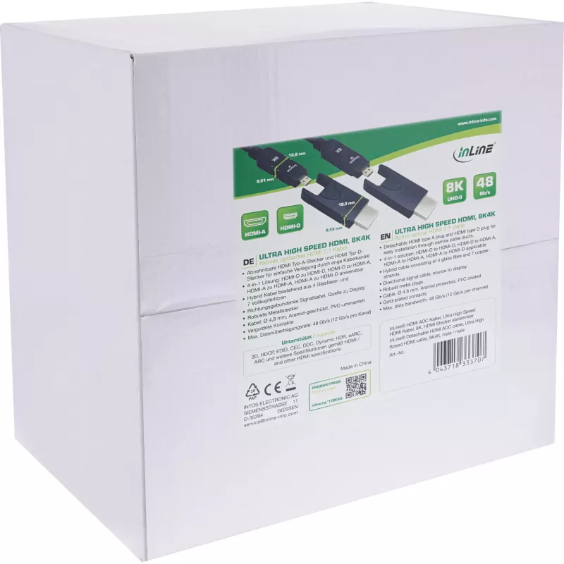 Cavo HDMI AOC InLine, Ultra High Speed HDMI, 8K4K, connettore rimovibile, 80m
