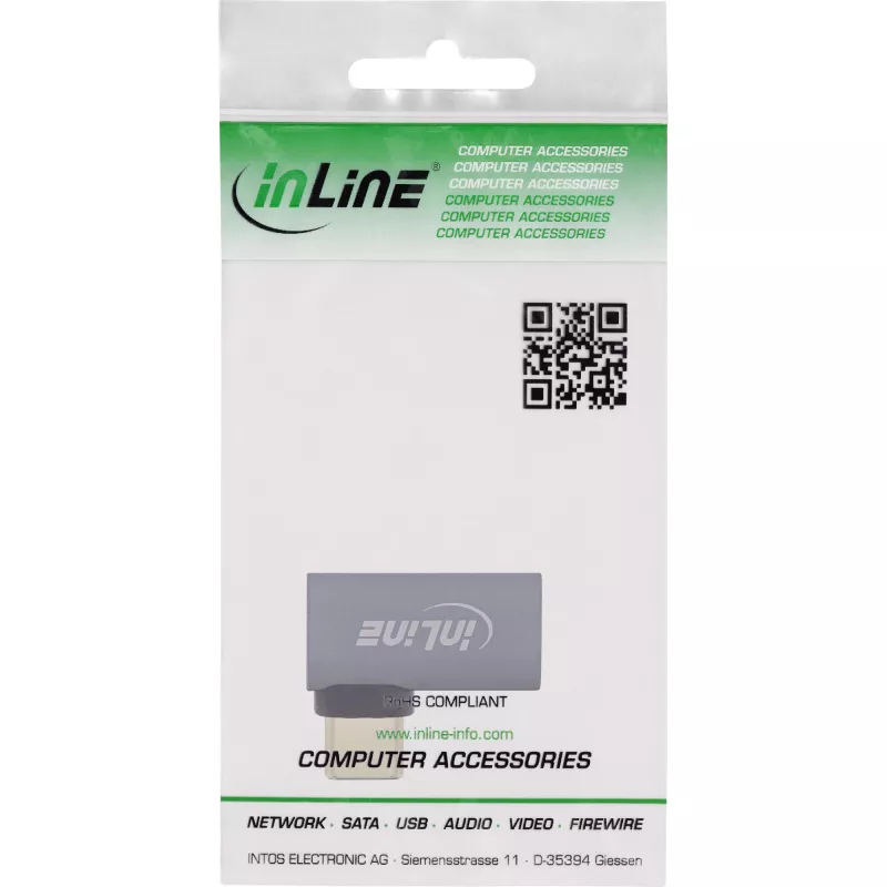Adattatore USB4 InLine, USB-C maschio/femmina angolare destra/sinistra, alluminio, grigio